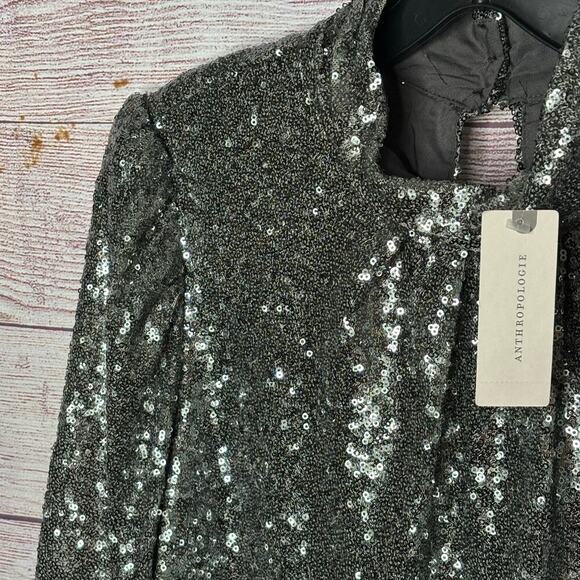 Anthropologie Sunday in Brooklyn Luna Silver Sequined Top Size Medium New - Picture 10 of 13